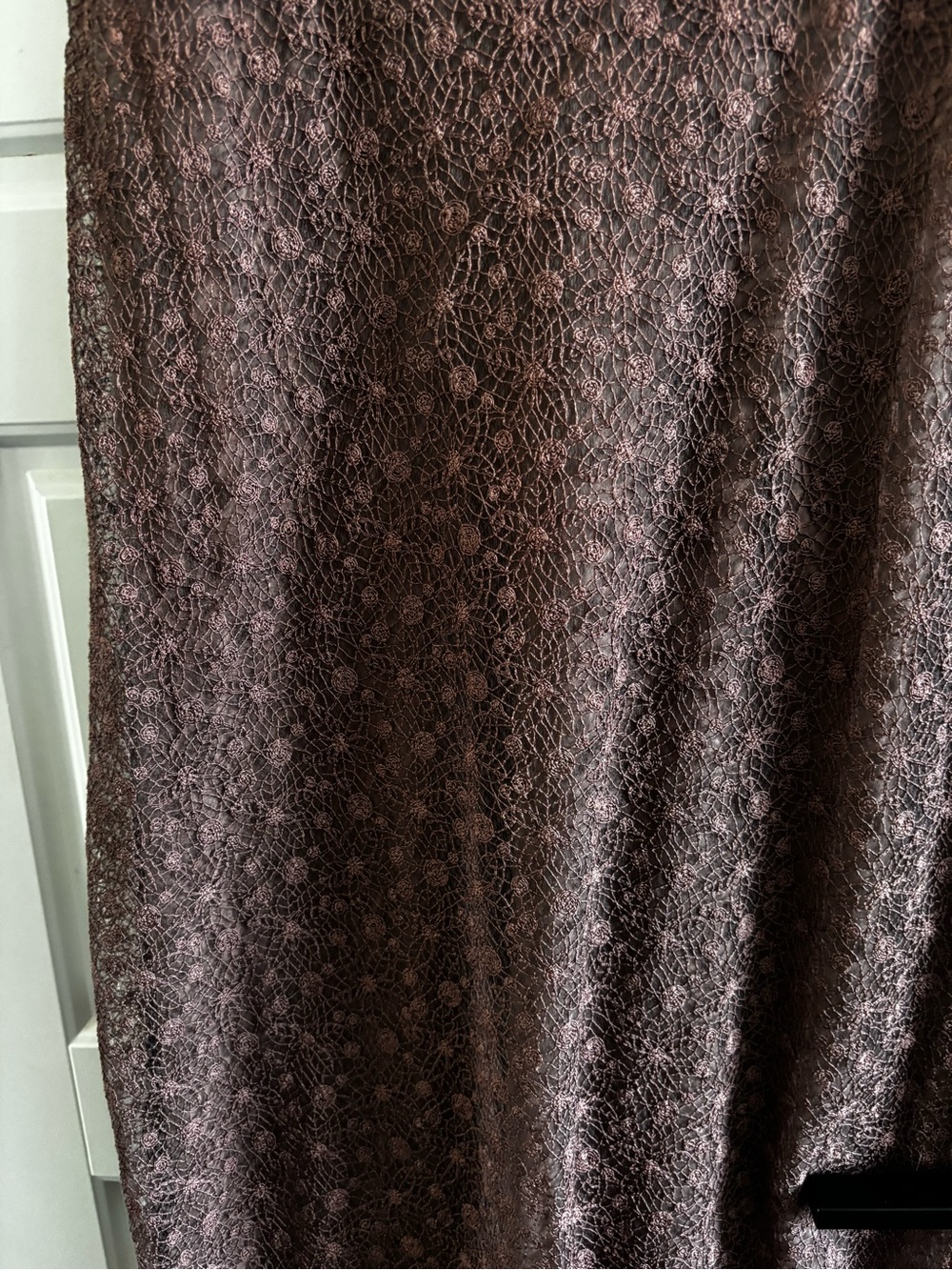 Vintage Annah S Lace Silk Cotton Midi Dress Mauve Mushroom Rosette S - Picture 5 of 9